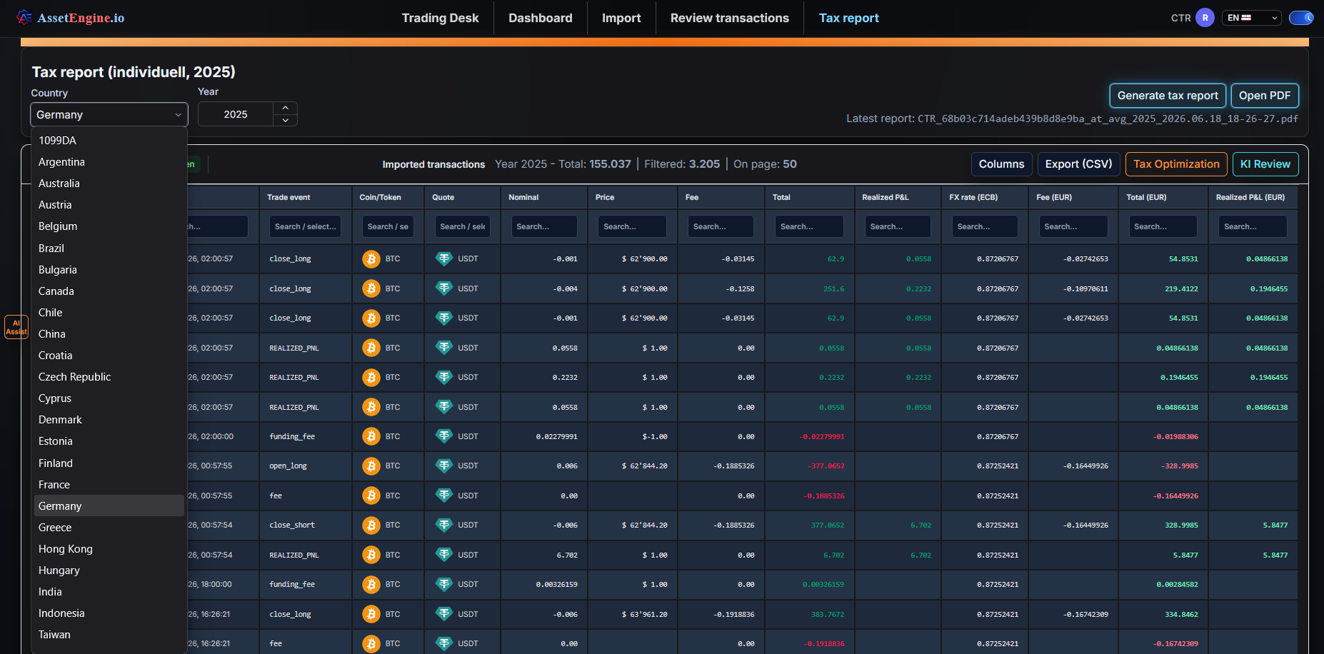 CoinTaxReporting Steuerreport