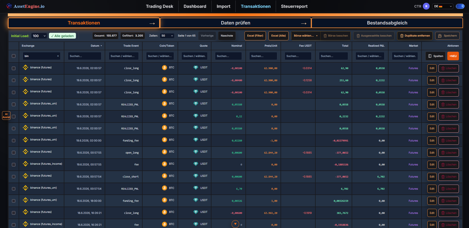 CoinTaxReporting Transaktionen